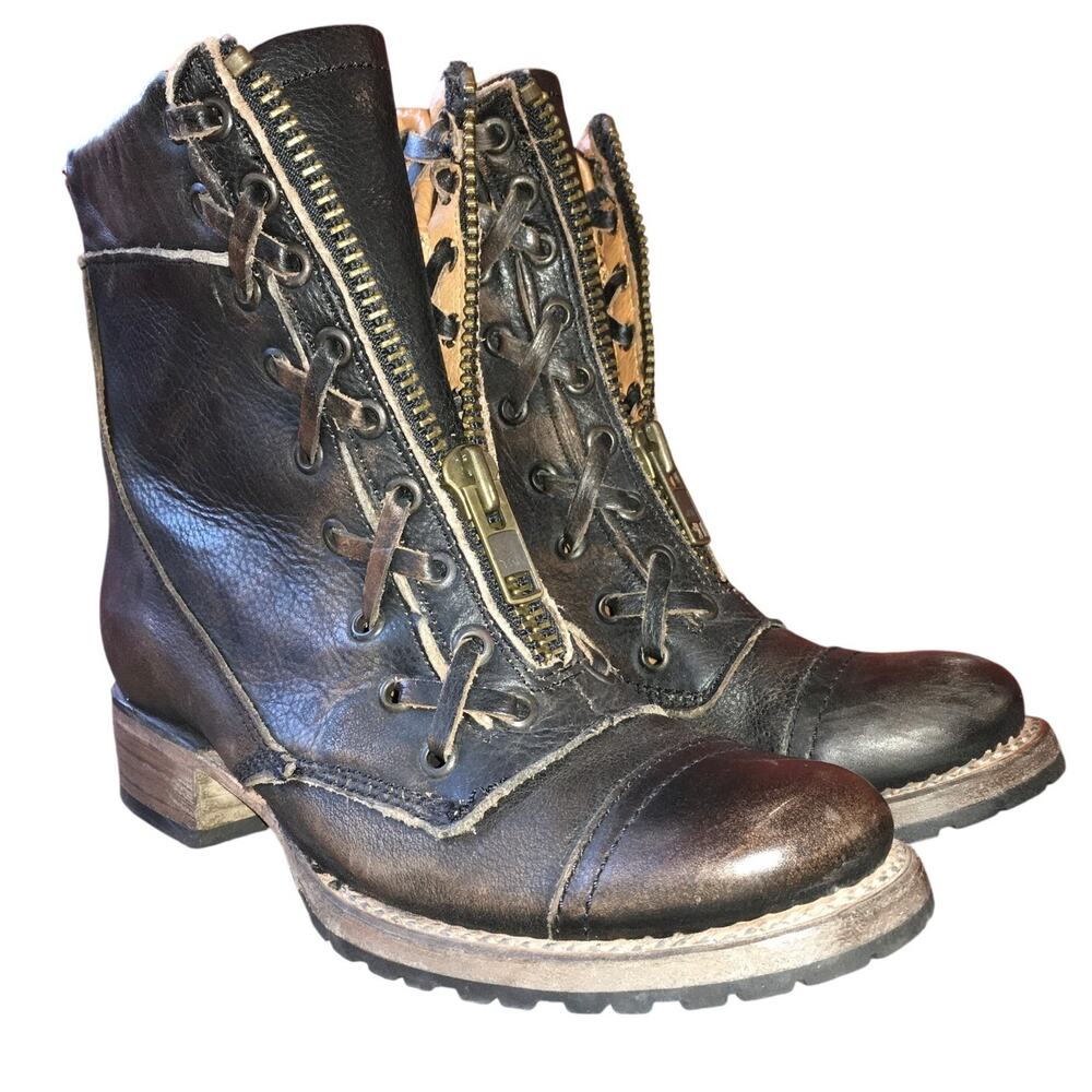 Freebird by Steven Liverpool Distressed Leather Boot  7 Brown Combat Rocker